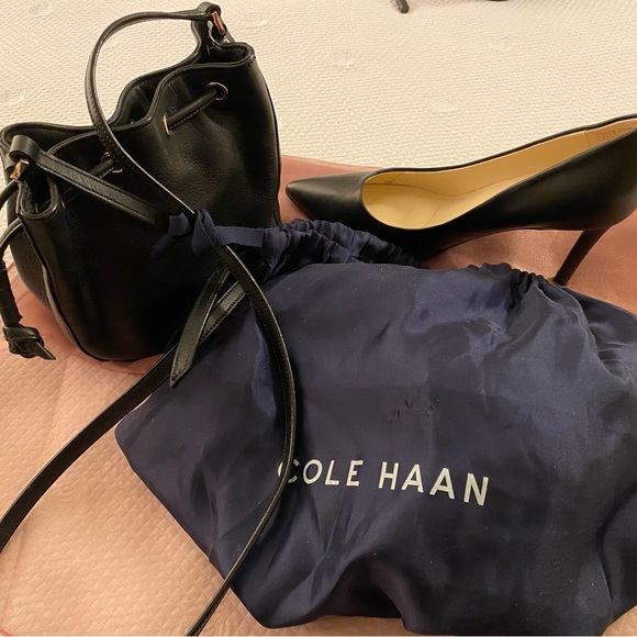 Cole Haan Black Leather Small Drawstring Handbag - Picture 6 of 6